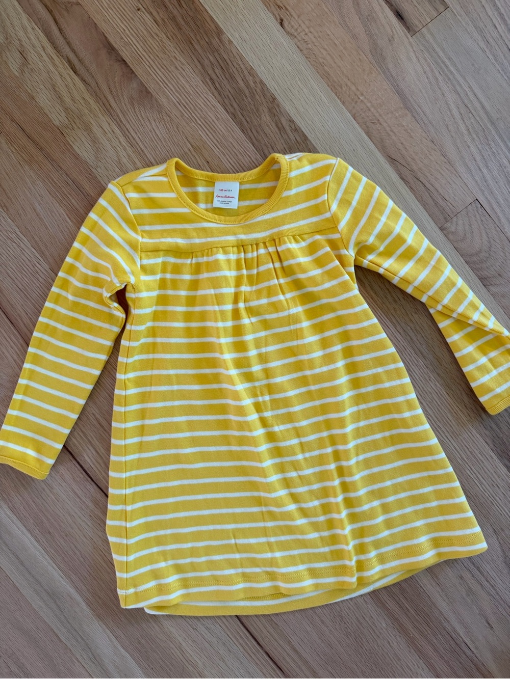 Hanna Andersson Yellow and White Striped Long-Sleeve Dresz